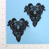 E2713 Black Venise Lace 4" Sequin Applique Pair