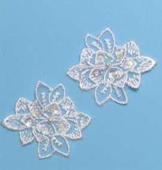 E2714 White Venise Lace Mirror Pair Sequin Beaded Appliques