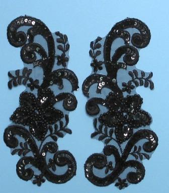 E2716  Black AB Aurora Borealis Venise Lace Mirror Pair Sequin Appliques