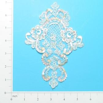 E2730 White Venice Lace Sequin Applique 6.75"