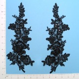 W3 Black Venice Lace Mirror Pair Beaded Sequin Appliques 10.5"