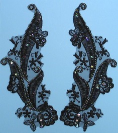 E340 Black AB Venise Lace Mirror Pair Sequin Beaded Appliques