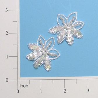 E452  Set of Two White Sequin Beaded Appliques 1.5"
