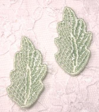 L72  Set of ( 2 ) Sage Green Venise Lace Leaf Appliques 1.5"