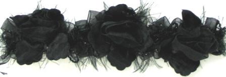 E5665 Black Rose Floral Stretchy Sewing Trim