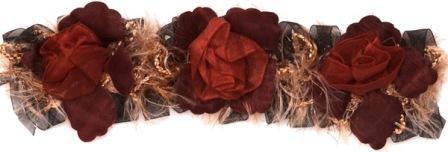 E5665 Burgundy Beige Rose Floral Stretchy Sewing Trim