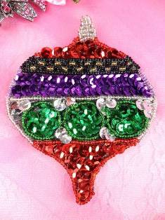 LC1402 Christmas Ornament Beaded Sequin Applique 4"