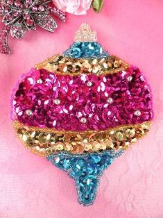 LC1404 Christmas Ornament Beaded Sequin Applique 4"