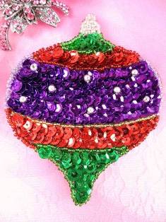 LC1406 Christmas Ornament Beaded Sequin Applique 4"
