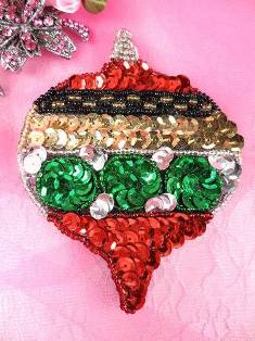 LC1407 Christmas Ornament Beaded Sequin Applique 4"