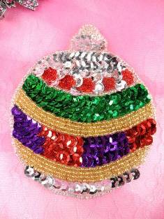 LC1408 Christmas Ornament Beaded Sequin Applique 3.5"