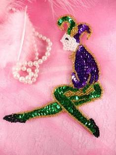 LC1411 Mardi Gras Jester Beaded Sequin Applique 6"