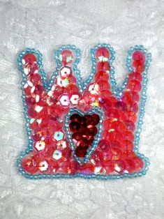 LC1414 Princess Heart Crown Beaded Sequin Applique 2.5"