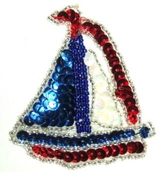 LC257  Sailboat Sequin Beaded Applique 2.75"