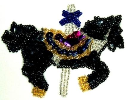 LC290  Gunmetal Carousel Horse Sequin Beaded Applique 3.25"