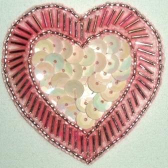 LC353  Pink AB Heart Sequin Beaded Applique  2.25"