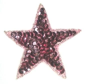LC368  Mauve Star Sequin Beaded Applique 3"
