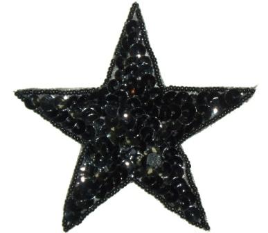 LC526  Black Star Sequin Beaded Applique 3.75"