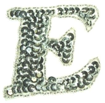 LC530  Silver Letter ( E ) Sequin Beaded Applique 2.25"
