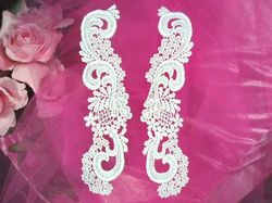 F28 White Mirror Pair Venise Lace Appliques 8"