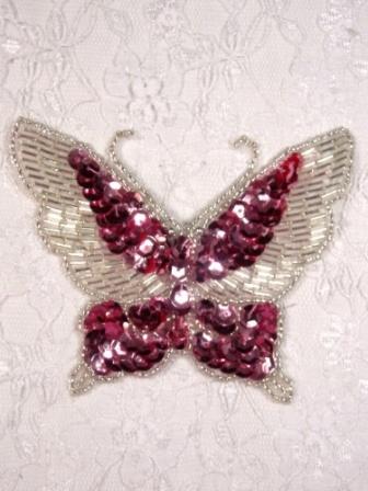 MA109D Mauve / Silver Butterfly Sequin Beaded Hair Bow / Brooch / Applique 3.25"