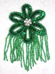 MA1840 Green Flower Sequin Beaded Hair Bow / Brooch / Applique 5"