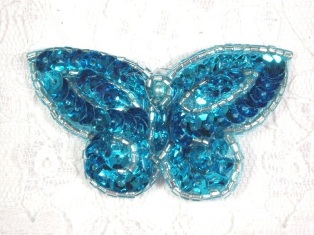 MA160 Turquoise AB Beaded Sequin Butterfly Brooch / Earrings / Applique 2"