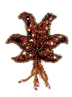 MA264 Bronze Dangle Sequin Beaded Applique 2.5"