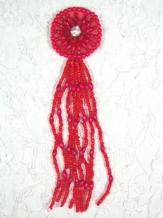 MA298B Red Dangle Beaded Rhinestone Applique 5"