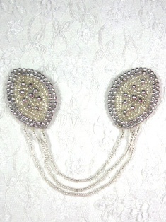MA81C  Silver Beaded Hair Bow / Brooch / Earrings / Applique  2"