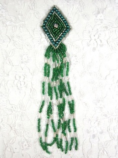 MA49 Green Dangle Rhinestone Beaded Applique 5"