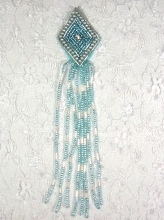 MA49 Teal Dangle Rhinestone Beaded Applique 5"