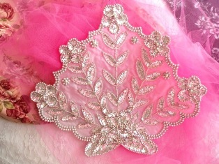 MA502 Silver Designer Beaded Sequin Applique 11"