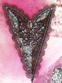 MA508 Black Ab Bodice Beaded Sequin Applique 15"