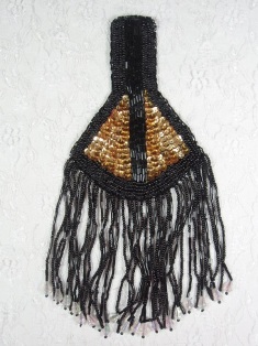 MA70 Black Gold Beaded Sequin Epaulet Applique 9"