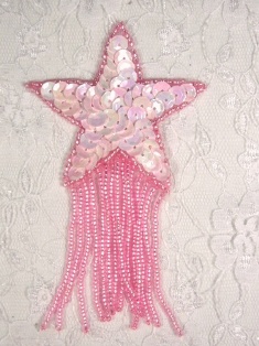 MA71 Pink AB Star Dangle Beaded Sequin Applique 4.5"