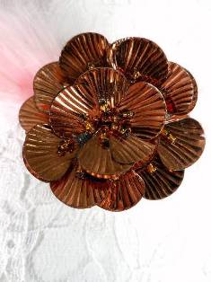 MA84  Bronze Flower Beaded Sequin Applique 1.5"