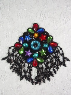 MA94 Black Beaded Jewel Dangle Epaulet Applique 5"