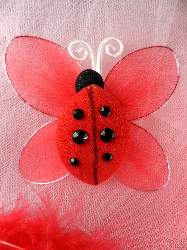 MR026 Red Organza Lady Bug Embellishment 2.75"