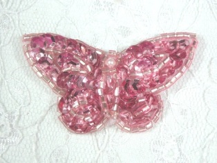 MA160 Mauve Beaded Sequin Butterfly Brooch / Earrings / Applique 2"