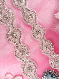 RMXR92 REMNANT 29"  Silver Beaded Crystal Rhinestone Trim
