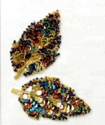 E1022  Med  Autumn Leaves Beaded Sequin Appliques Mirror Pair
