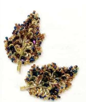 E1022-Sm  Autumn Leaves Beaded Sequin Appliques Mirror Pair