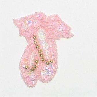 E1203 XS Pink Ballet Slippers Sequin Beaded Applique 2.25"