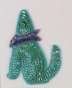 E122sw Turquoise Coyote Beaded Sequin Applique 4"