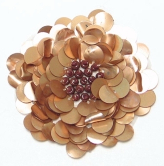E250  Matte Gold  Beaded Sequin Applique Flower  2.75