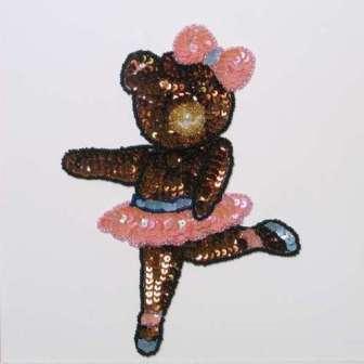 E296M Ballerina Bear Sequin Beaded Applique 7"