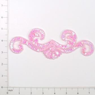 E3402  Pink Scroll Sequin Beaded Applique 7.25"
