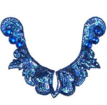 E3426  Blue Jewel Sequin Beaded Applique Collar 10"