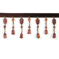 P3504  Leaves & Tulips Reddish Brown Beaded Trim Pre-Cut 36